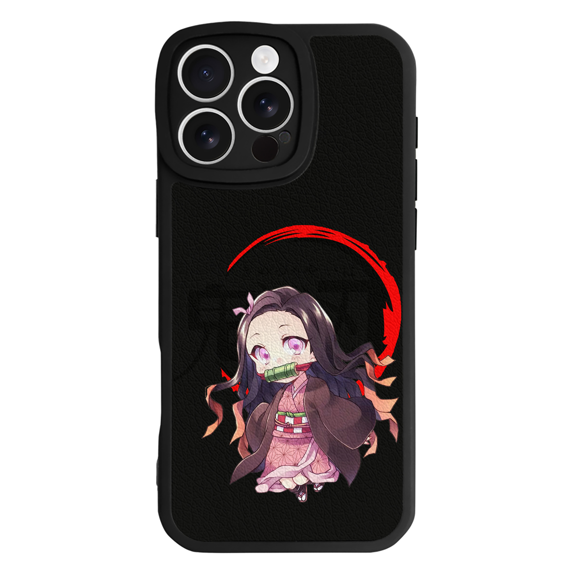 （画像用） 鬼滅の刃（きめつのやいば）竈門 禰󠄀豆子／かまど ねずこ Kamado Nezuko 【iPhone 16シリーズ対応】シリコンスマホケース（レザー調） 材質：シリコン
